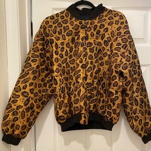 Vintage 90s silk Selene Paris leopard print bomber jacket